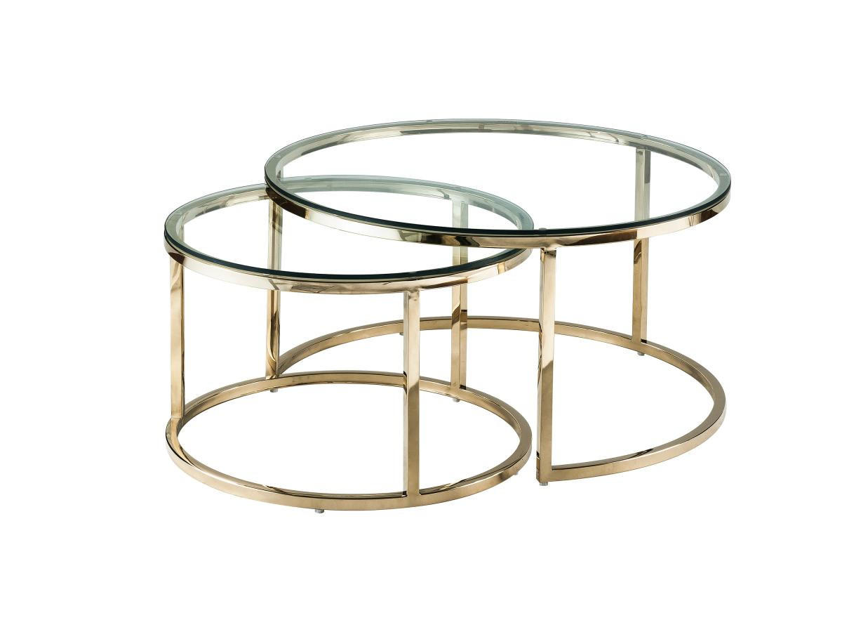 COUCHTISCHE ausziehbar aus gehärtetem Glas und Edelstahl - Goldfarben - MAEVANE II - Transparent/Goldfarben, Metall (80/80/42cm) - Pascal Morabito