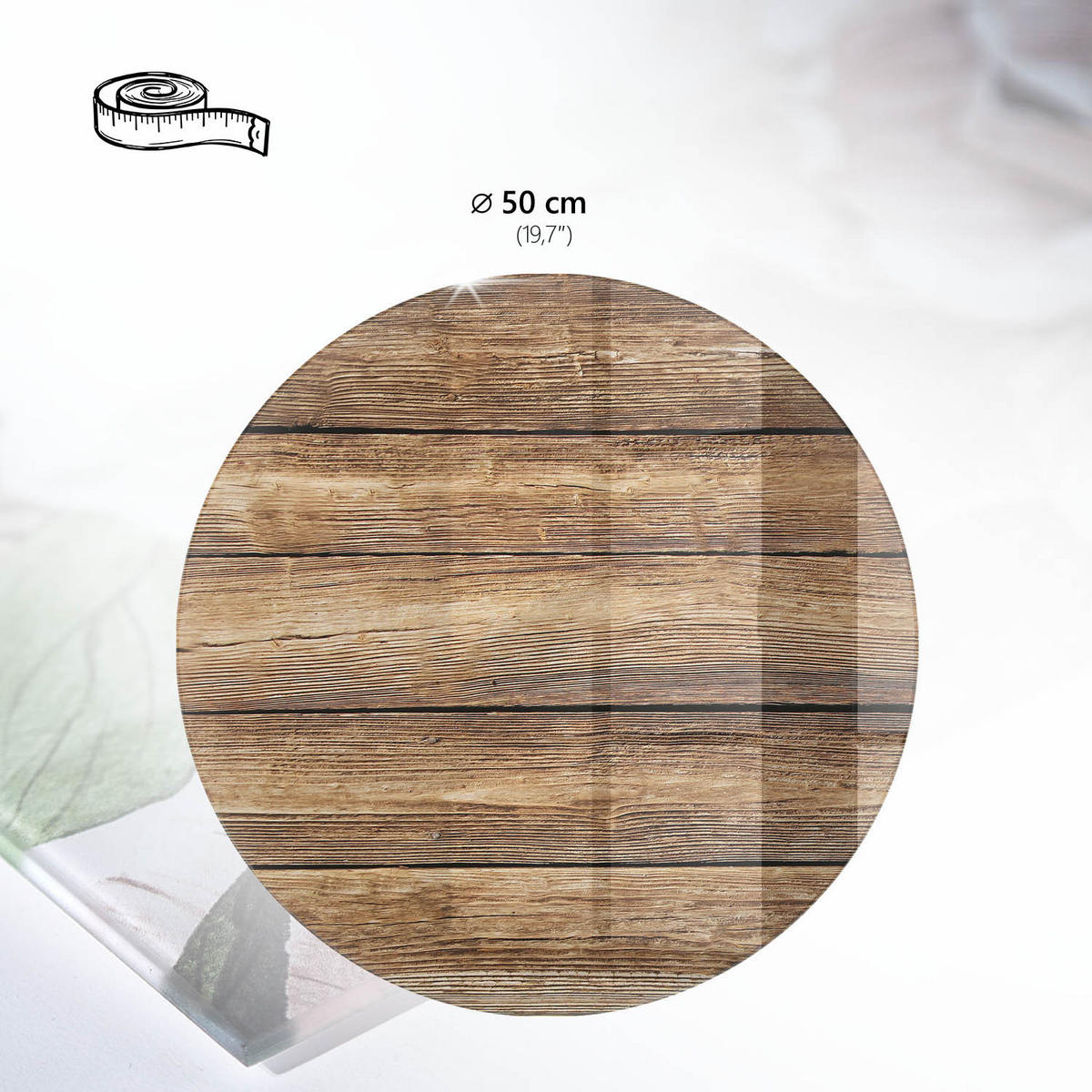 TISCHPLATTE fi50 cm – Holzbretter - Grün, Glas (50/50/0.4cm) - Wallfluent