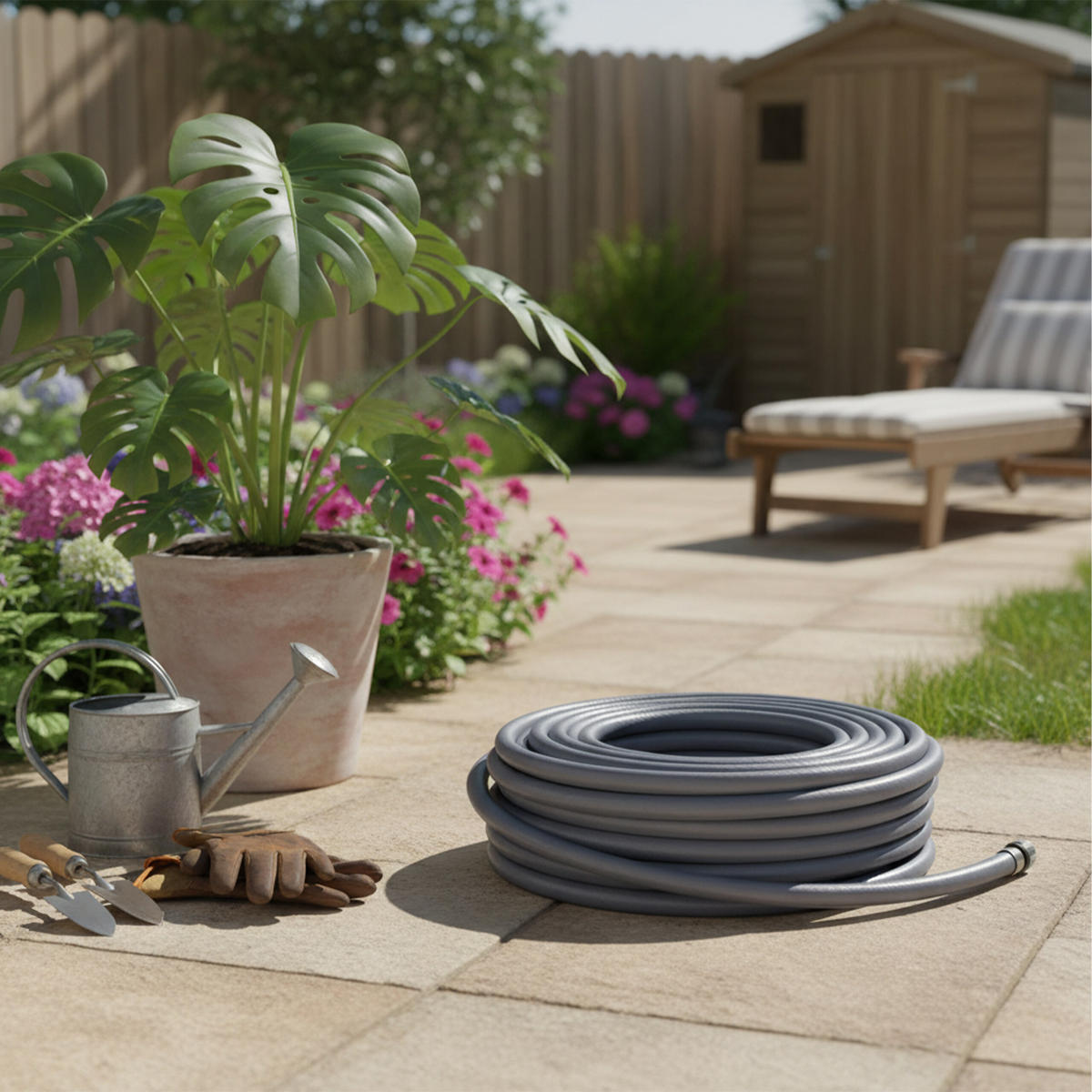 GARTENSCHLAUCH - Grau, Kunststoff (2000cm) - Relaxdays