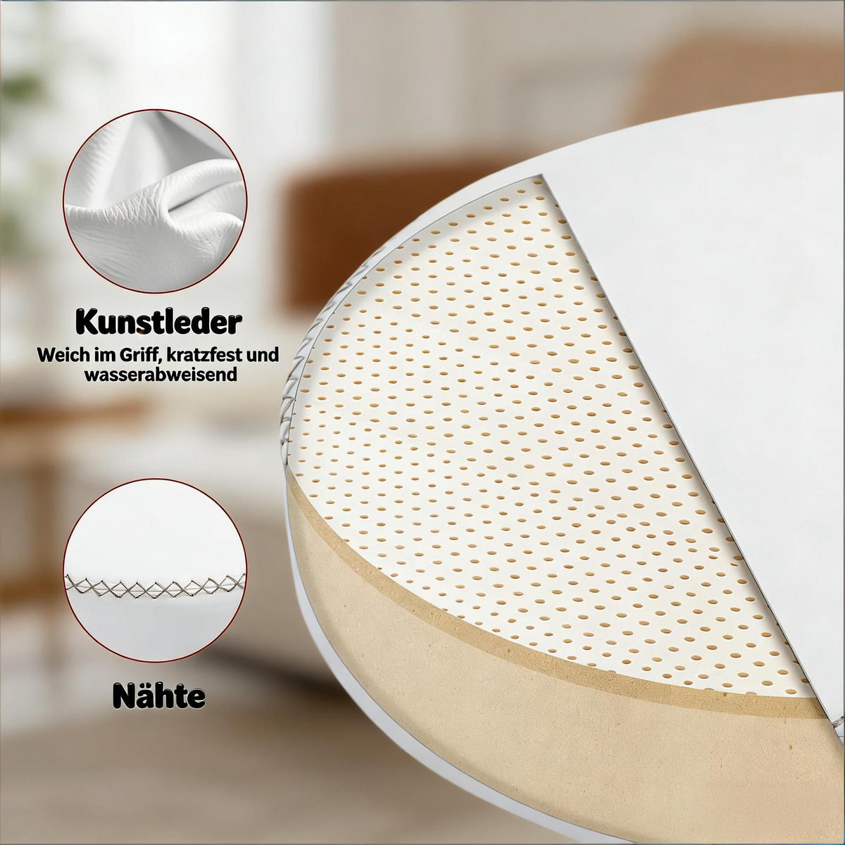DREHSTUHL mit Rollen, drehbar, höhenverstellbar 46 bis 58 cm - Weiß, Leder (49/46/49cm) - Gisaae
