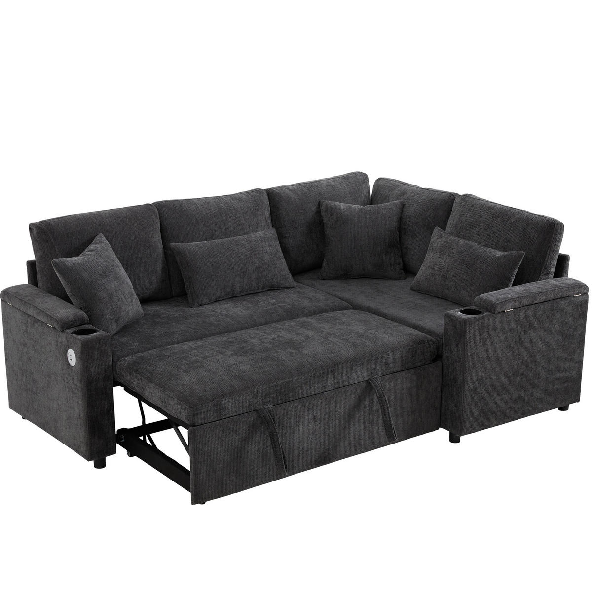 ECKSOFA 206,5/141/86 cm dunkelgrau aus Chenille mit Schlaffunktion - Dunkelgrau, Textil (141/206.5cm) - OKWISH