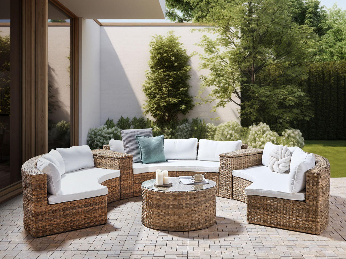 LOUNGE SET PE Rattan hellbraun Severo - Hellbraun/Weiß, Kunststoff - Beliani