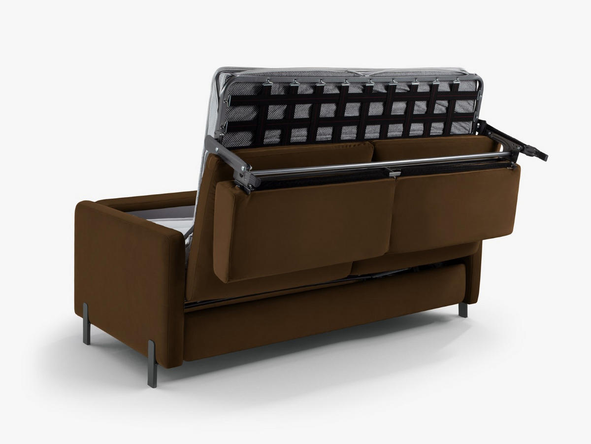 AUSKLAPPBARES-SOFA Gloria aus Samt Schokolade 3 Sitzplätze - Dunkelbraun, Textil (102/80/202cm) - Micadoni