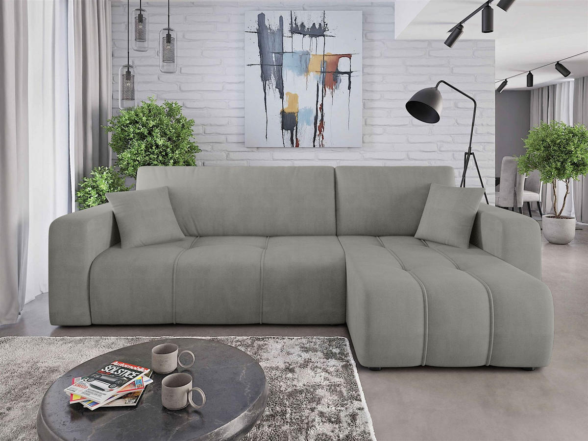 ECKSOFA Dagny Mit Schlaffunktion - Hellgrau, Holzwerkstoff/Textil (248/146cm) - Fun Möbel