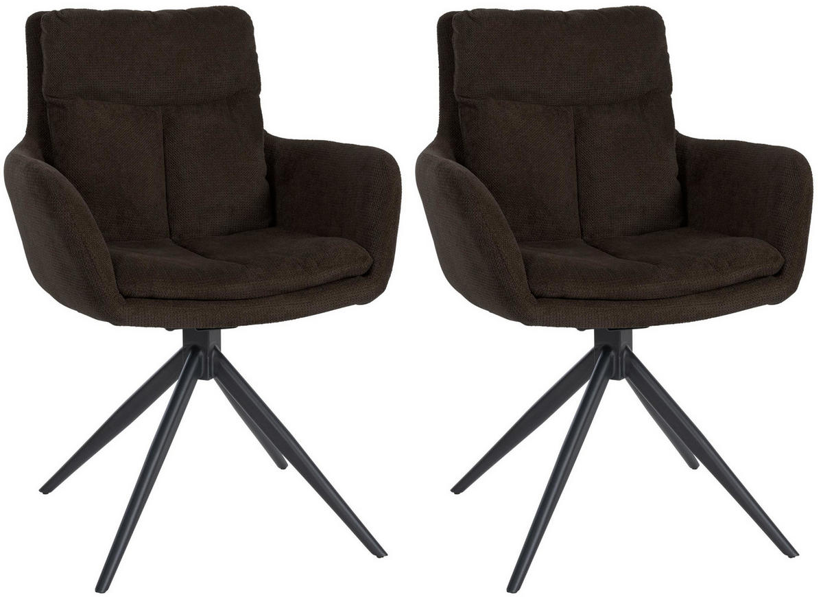 ARMLEHNENSTUHL 2er Set Stoff Braun - Schwarz/Braun, Textil/Metall (60/88/65cm) - CLP