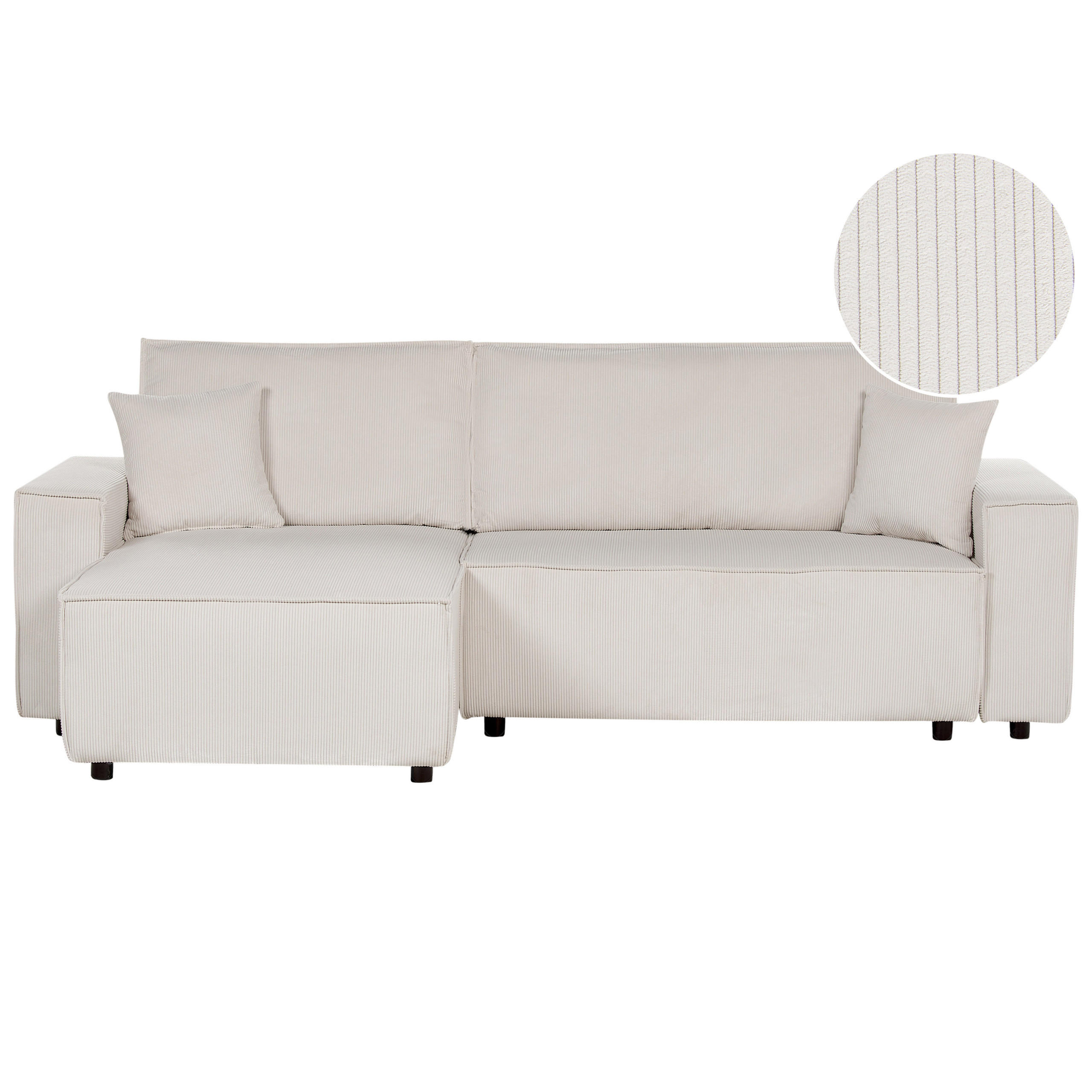 2-SITZER-ECKSOFA Cord cremeweiß linksseitig mit Schlaffunktion Abacka - Schwarz/Weiß, Textil (247/147cm) - Beliani