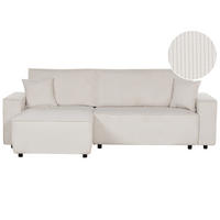 2-SITZER-ECKSOFA Cord cremeweiß linksseitig mit Schlaffunktion Abacka - Schwarz/Weiß, Textil (247/147cm) - Beliani