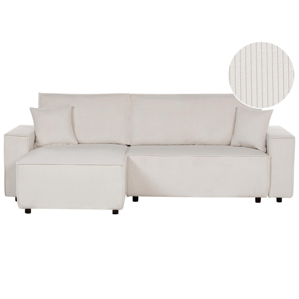 2-SITZER-ECKSOFA Cord cremeweiß linksseitig mit Schlaffunktion Abacka - Schwarz/Weiß, Textil (247/147cm) - Beliani