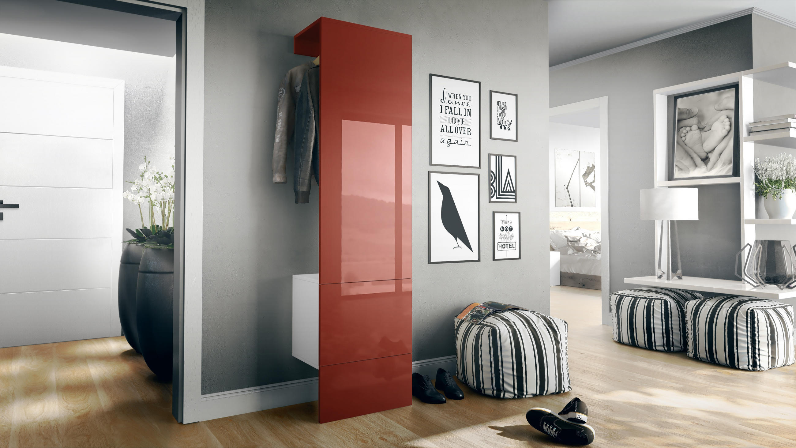 GARDEROBE Hollywood Bordeaux Hochglanz - Bordeaux, Holzwerkstoff (123/193/35cm) - Vladon