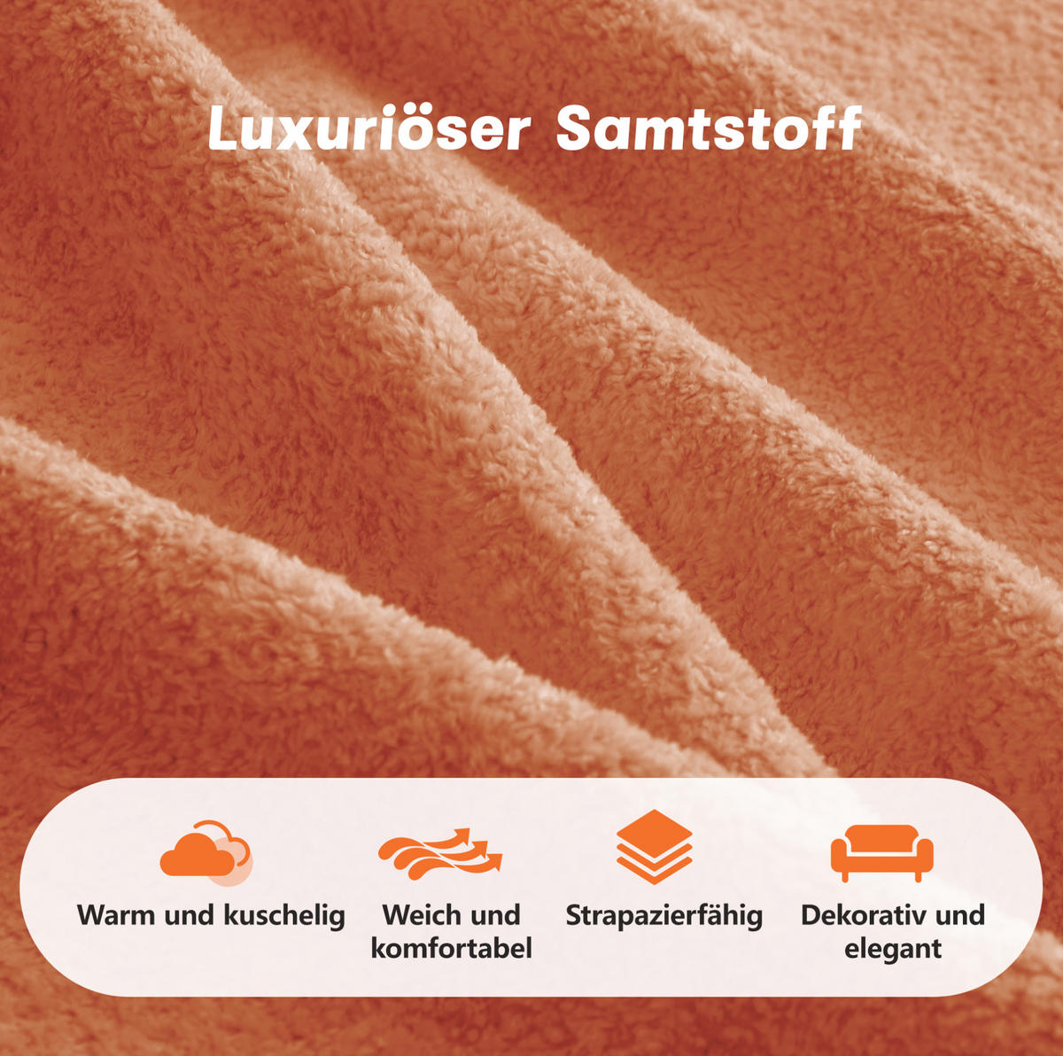 SOFA 192/98/70 cm in Orange aus Samt, modular und rahmenlos - Orange, Textil (98/70/192cm) - Flora Grace