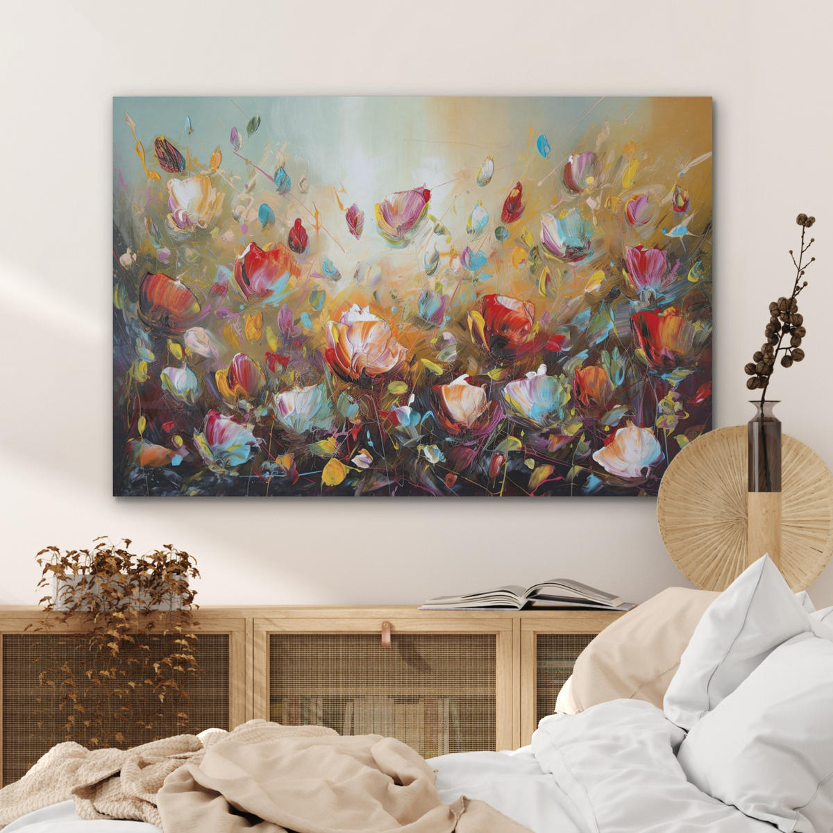 AKUSTIKBILD Blumen - Kunst - Natur - Ölgemälde Akustikpaneele 90x60 cm - Multicolor, Kunststoff (90/60/0.9cm) - MuchoWow