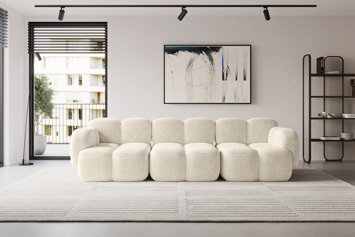 3-SITZER modulares Sofa Miko-S2 300x118x75 cm Creme Velours - Creme/Schwarz, Holzwerkstoff/Kunststoff (300/75/118cm) - ALTDECOR