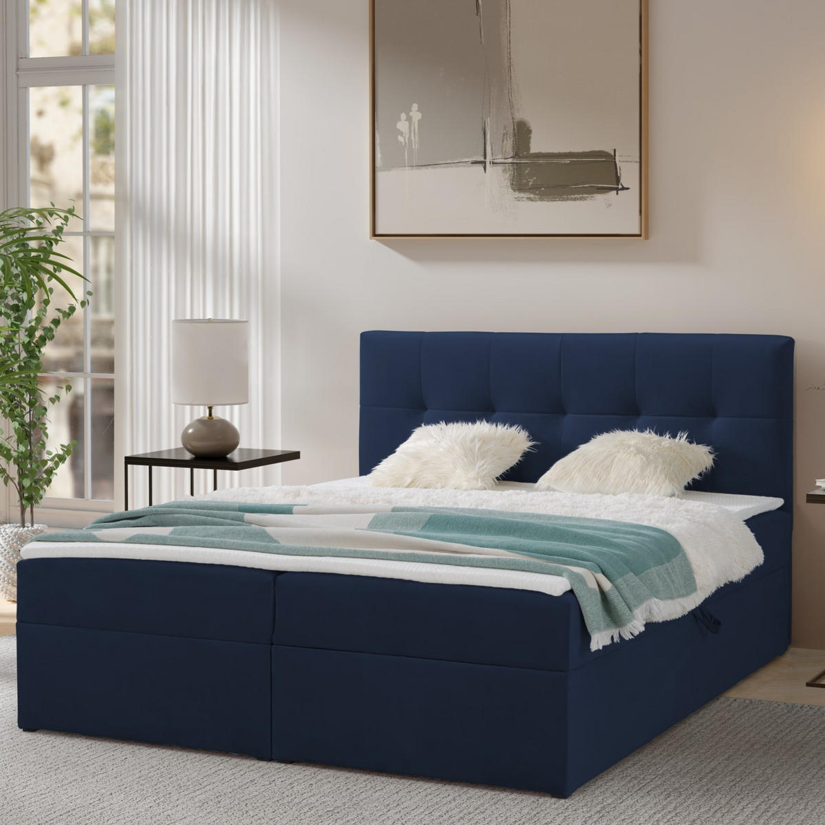 BOXBETT Toronto 160x200 Bonell-Matratze H3 und Topper - Silberfarben/Dunkelblau, Holz/Holzwerkstoff (160/200cm) - Ravio