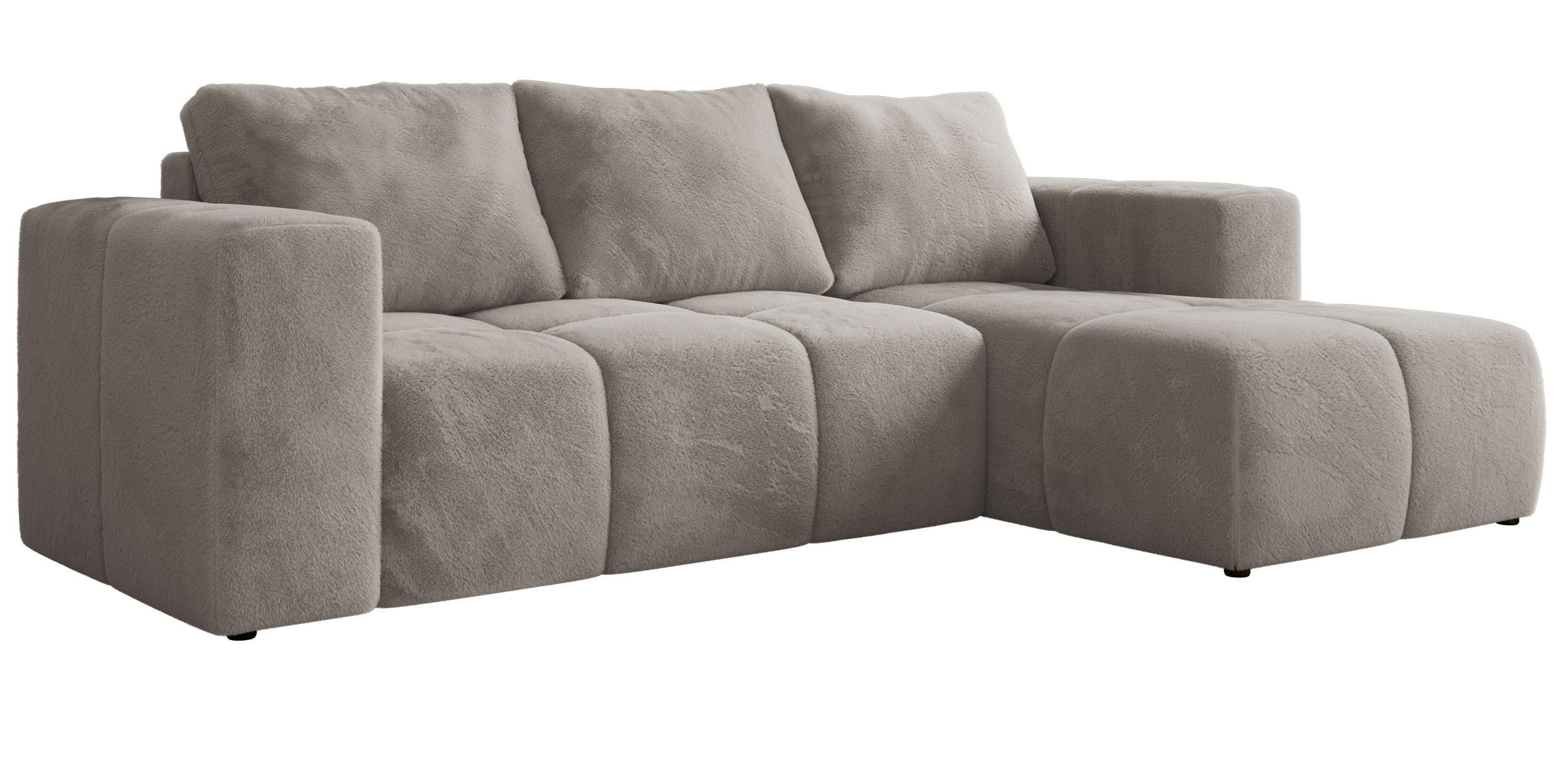 ECKSOFA MONIVA Hellgrau Plüsch - Rechts - Hellgrau/Schwarz, Textil (266/164cm) - MKS
