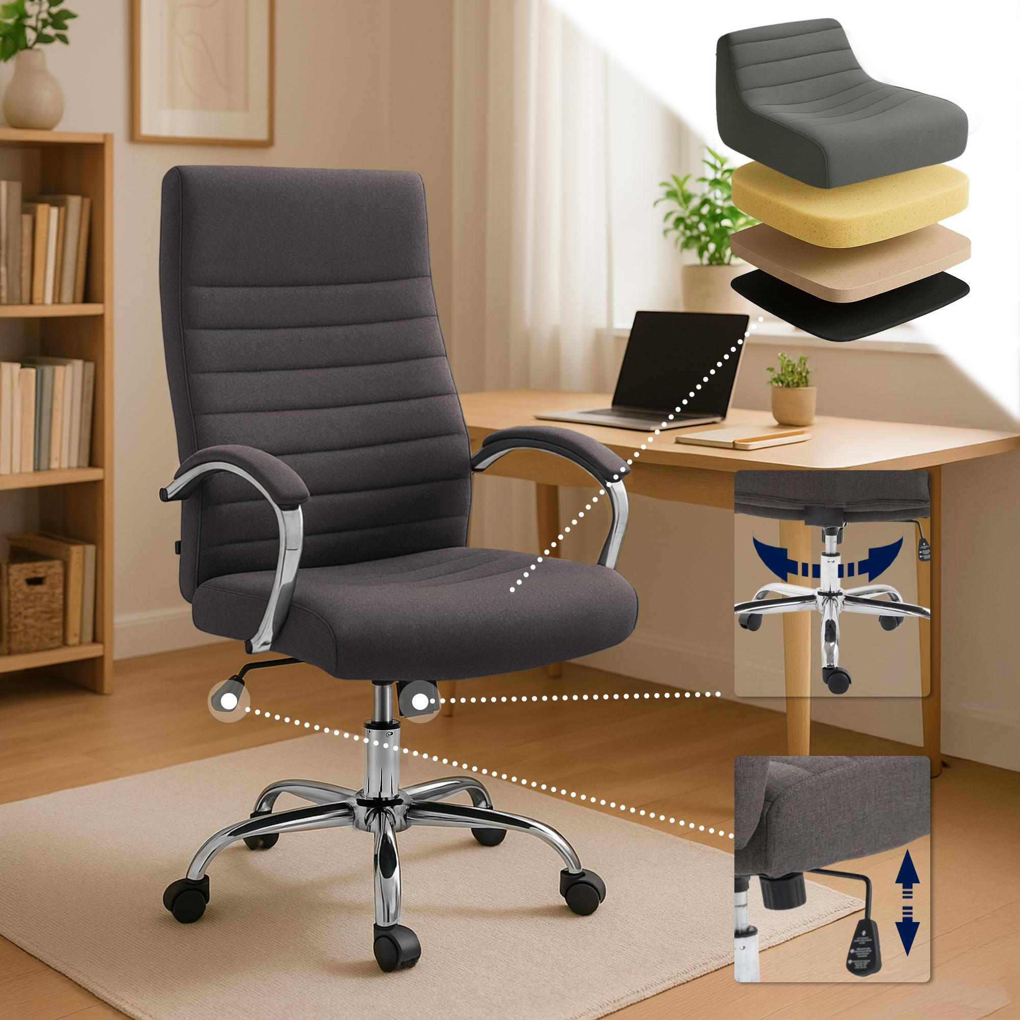 DREHSTUHL Stoff Dunkelgrau - Dunkelgrau, Textil/Metall (60/110/68cm) - CLP