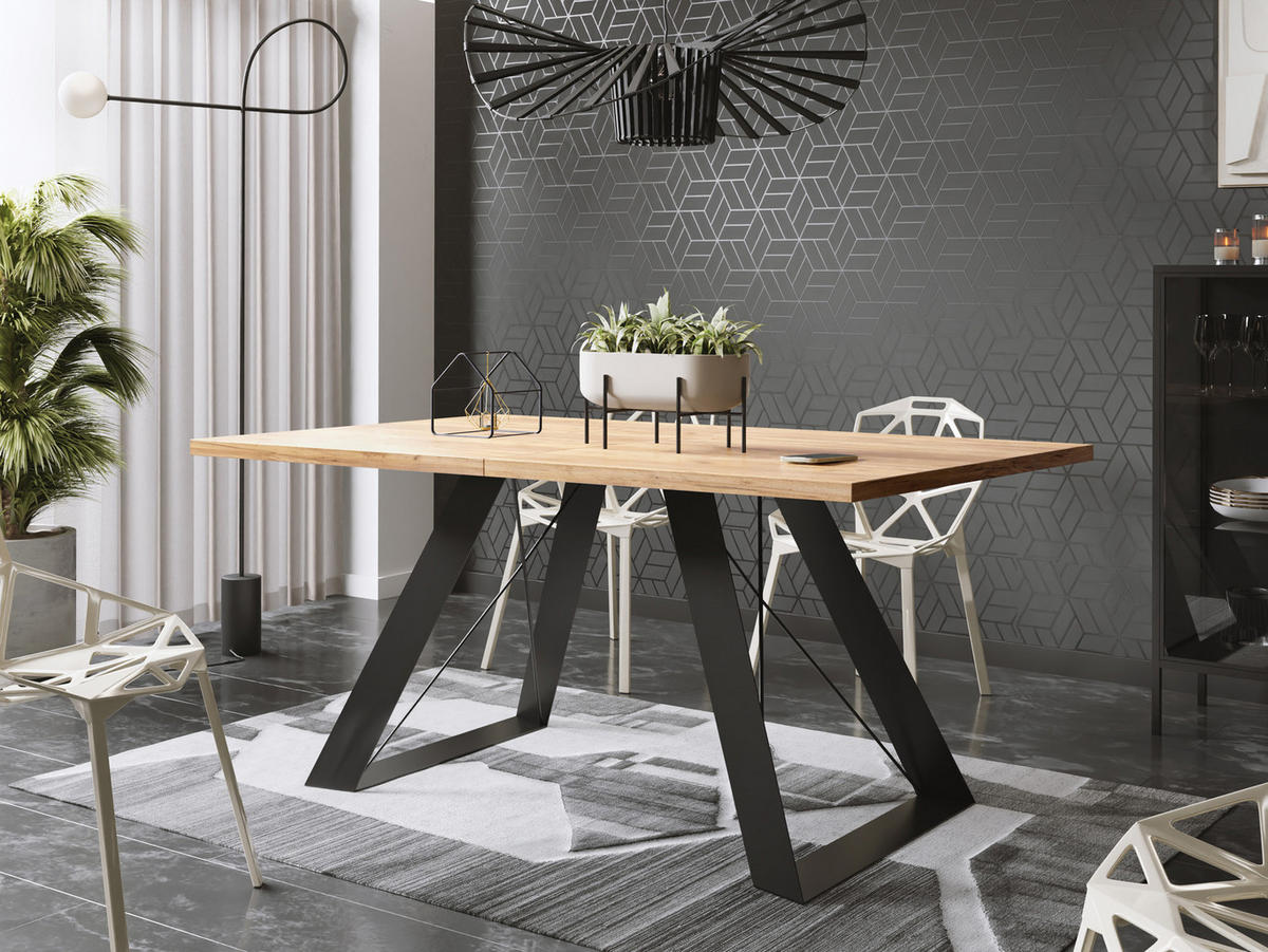 ESSTISCH Colter rechteckig ausziehbar, Craft Eiche 160-260/80/76 cm - Eiche Wotan/Schwarz, Holzwerkstoff/Metall (160/90/76cm) - WFL GROUP