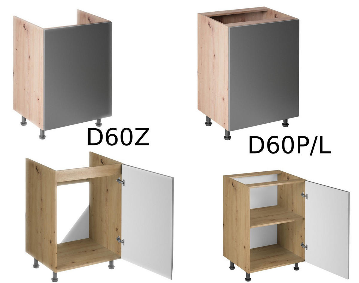 KÜCHENZEILE 400 cm - Langen K18-M400 - in Artisan Eiche/Grau - Grau, Holz (400/248/58cm)