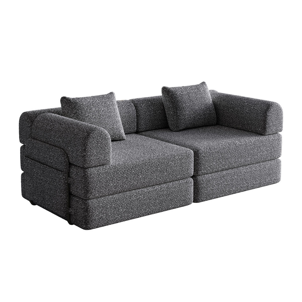 SCHLAFSOFA 2-in-1 aus Chenille mit Armlehnen-Staufach & Stahlrahmen, 183,8/181,6/49,5 cm, Grau - Grau, Textil (183.8/49.5/181.6cm) - Redom