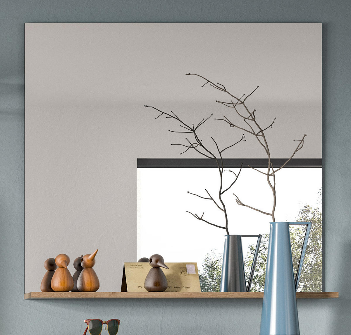 SPIEGEL Eiche, grau 90 x 84 cm mit Ablage - Eichefarben, Glas/Holzwerkstoff (90/84/16cm) - Inn.Furn
