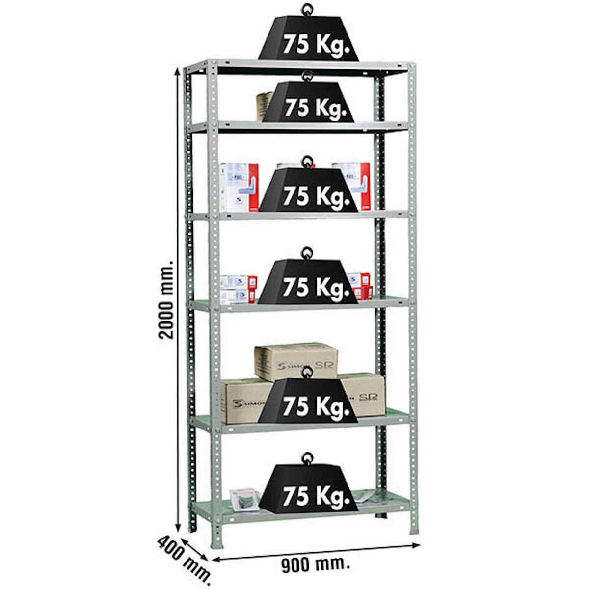 SCHRAUBREGAL PANDA TALL | HxBxT 200x90x40cm | 6 Fachböden | Fachlast 75kg | Verzinkt - Silberfarben, Metall (90/200/40cm) - PROREGAL