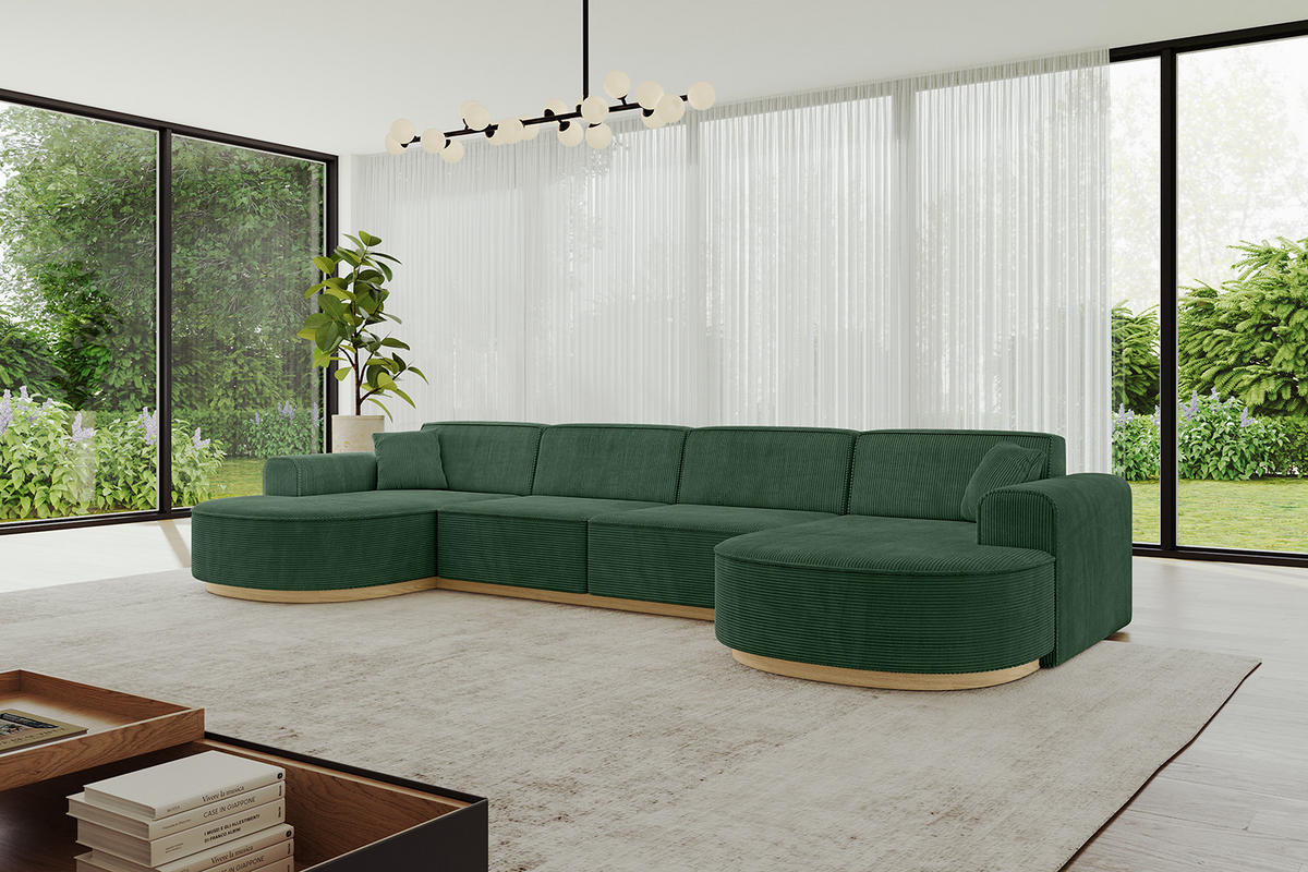WOHNLANDSCHAFT MARI-U2-v2 - 388x171x83 cm Grün Cord - Grün, Holzwerkstoff/Textil (388/83/171cm) - ALTDECOR