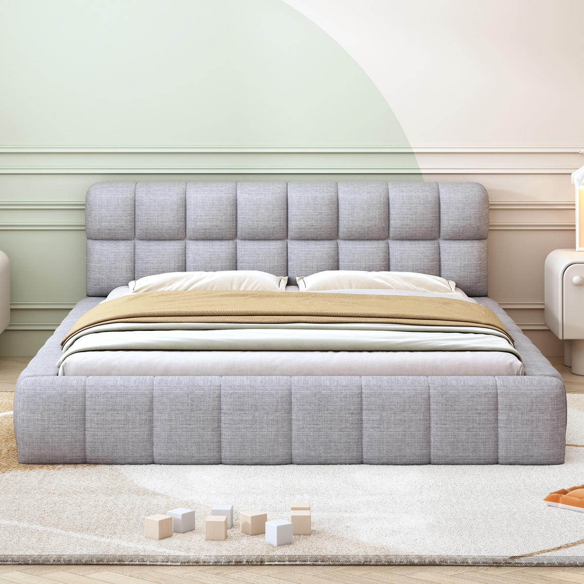 POLSTERBETT 140/200 cm grau mit Rückenlehne und stabilem Lattenrost - Grau, Textil (140/200cm) - OKWISH