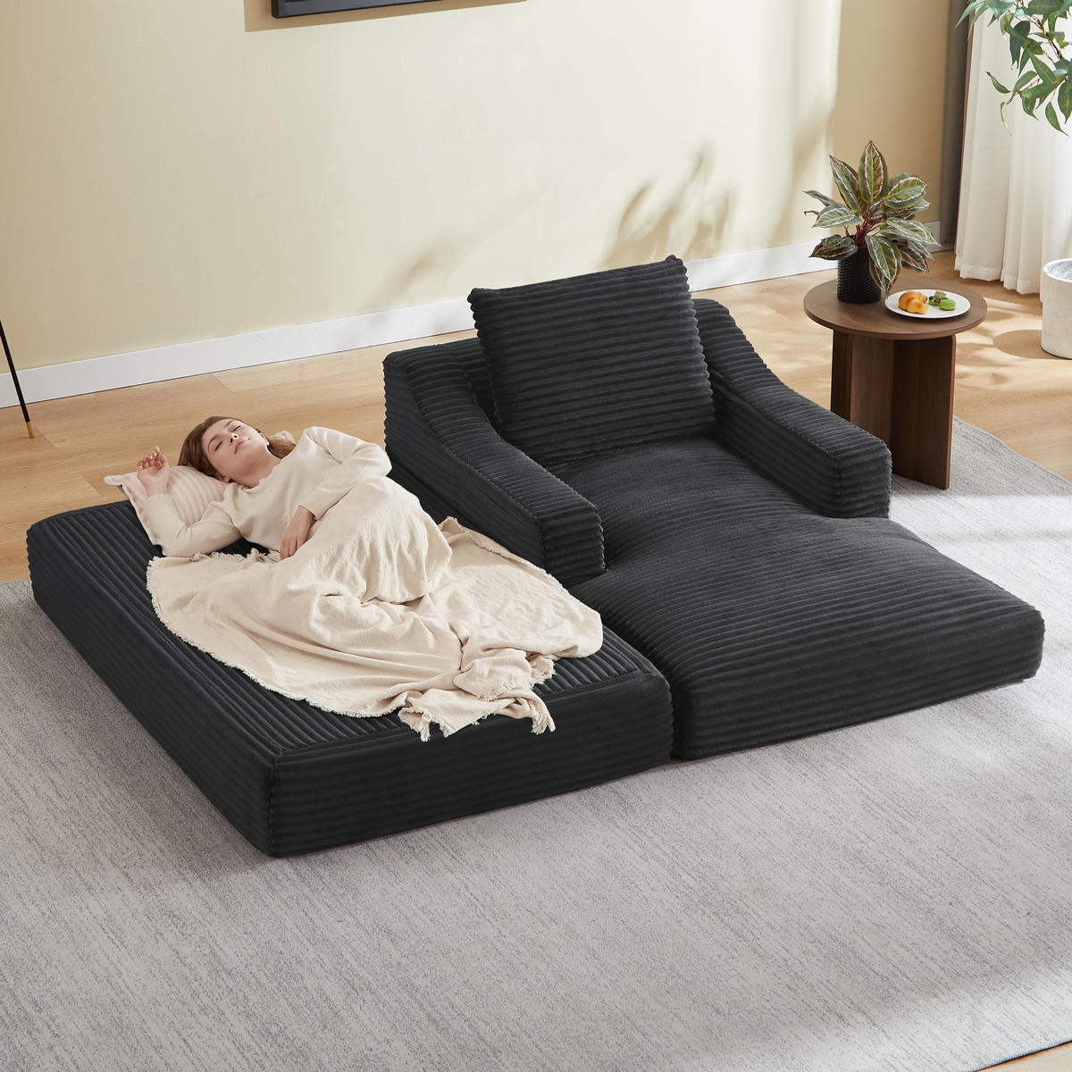 SOFA Cord Dunkelgrau ausklappbar - Dunkelgrau, Textil (100/68/162cm) - WISHDOR