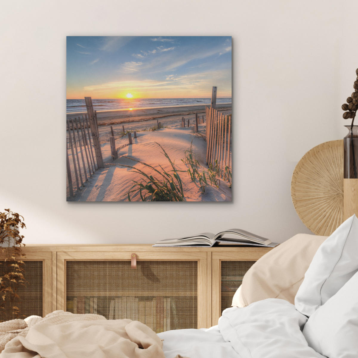 AKUSTIKBILD Strand - Meer - Düne - Sonnenuntergang - Landschaft Wandbilder 60x60 cm - Beige, Kunststoff (60/60/0.9cm) - MuchoWow