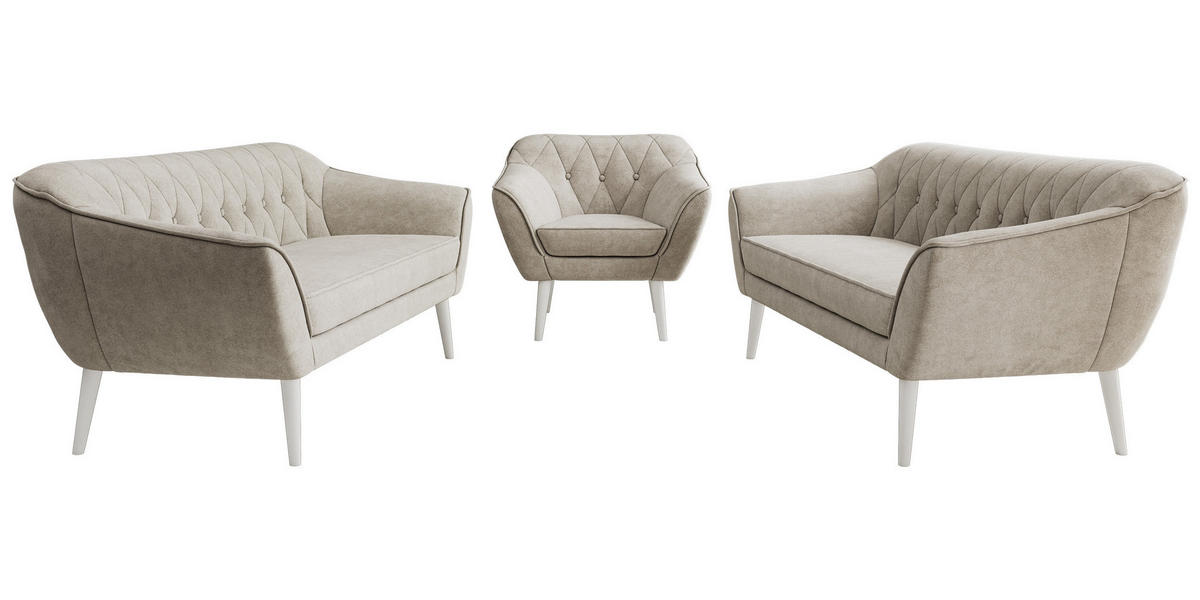 SEDACIA ZOSTAVA 3+3+1 PIRS - Sivobéžová Štruktúrovaná látka - Biele nohy - biela/sivobéžová, kompozitné drevo/textil (180/75/74cm) - MKS