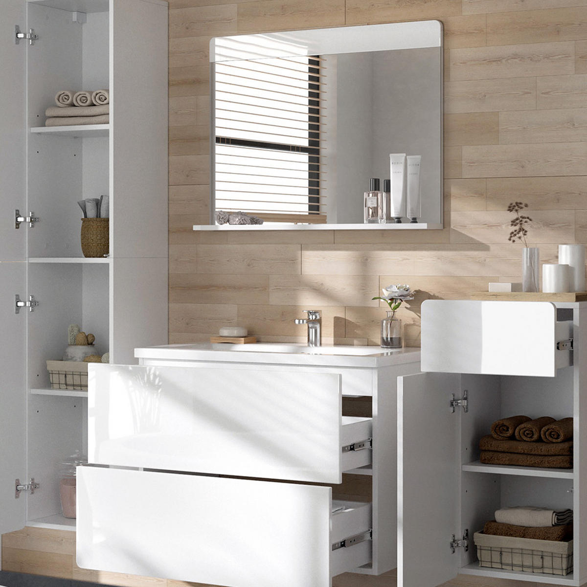 BADMÖBEL-SET Izan Weiß 5 Teile - Weiß, Holzwerkstoff (80/59.3/46cm) - Vicco