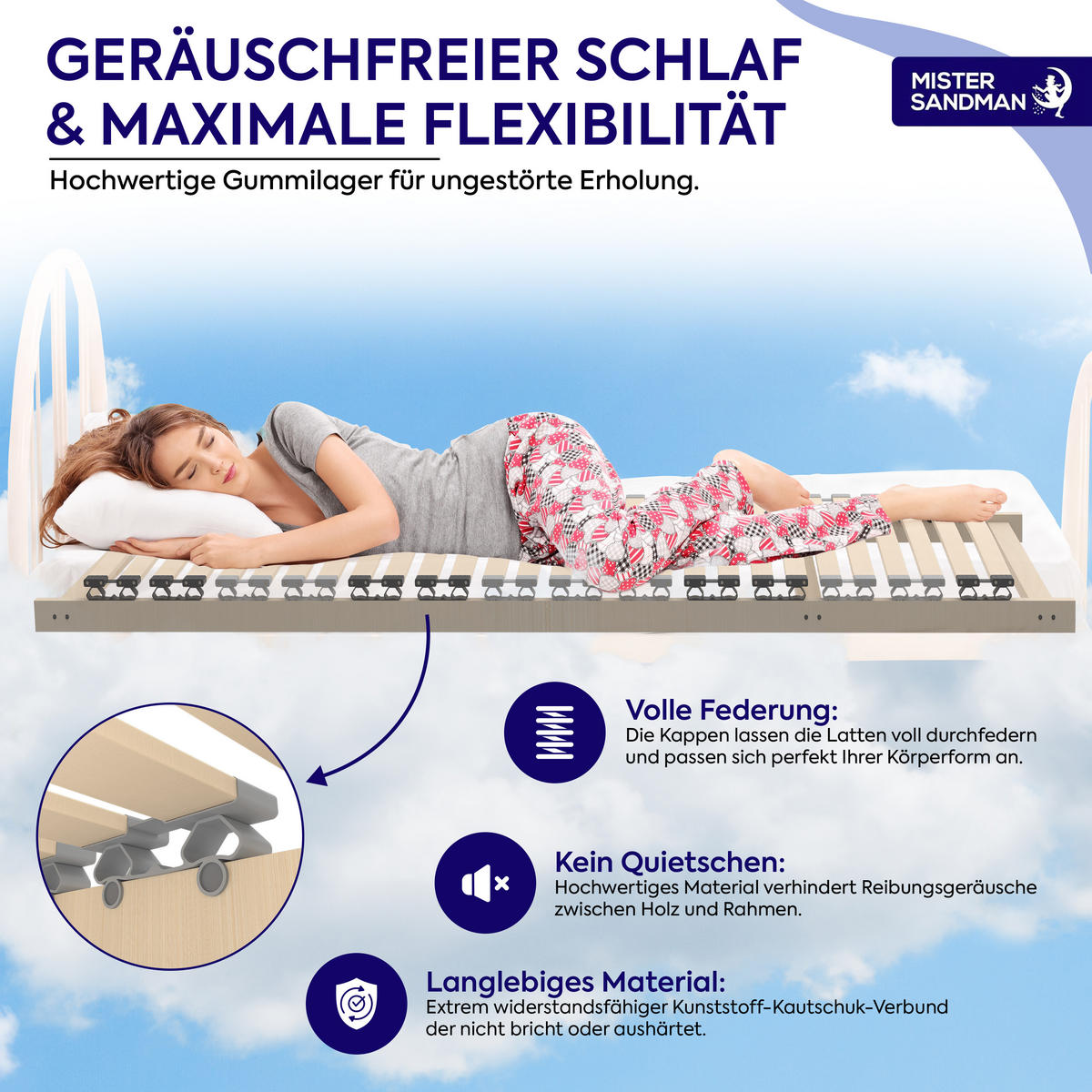 LATTENROST 140x200 cm Dream Base, 7-Zonen, Birke - Eschefarben, Holz (140/200cm) - Mister Sandman