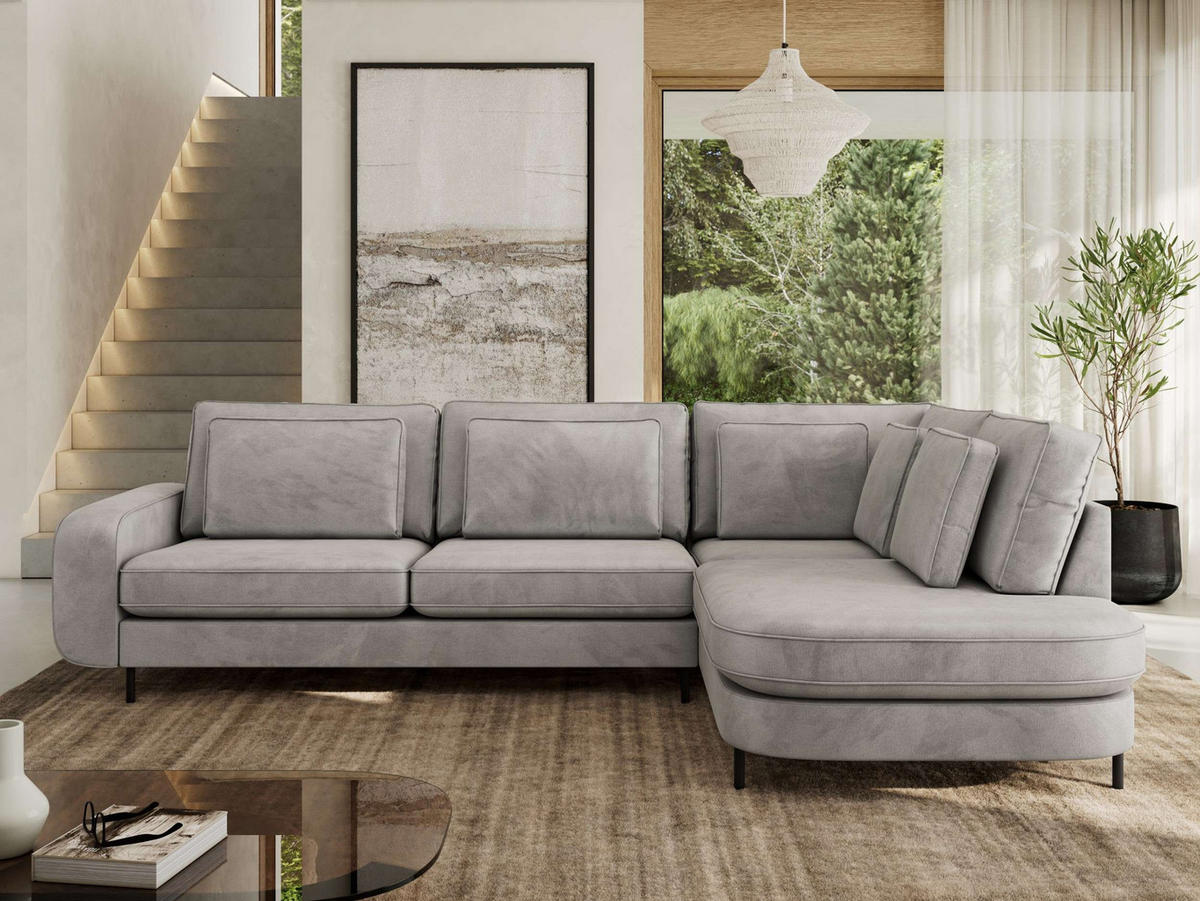ROHOVÁ SEDAČKA CALENO L - Světle šedá Samet - Levá Strana - černá/světle šedá, kov/textil (317/225cm) - MKS
