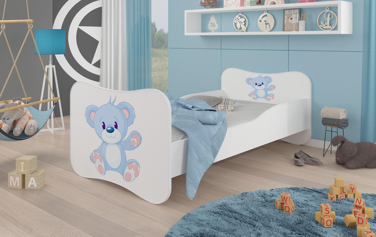 KINDERBETT Gonzalo weiß / hellblau 88 / 164 / 63cm - Weiß/Hellblau, Holz/Holzwerkstoff (80/160cm) - Feldmann-Wohnen