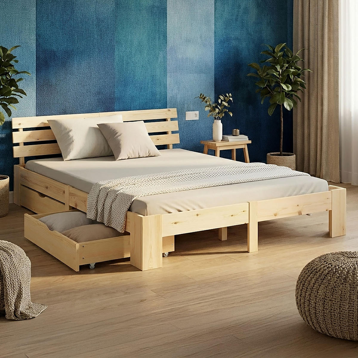 HOLZBETT Natur 160/200 cm Doppelbett mit Schubladen - Naturfarben, Holz (160/200cm) - Homestyle4u