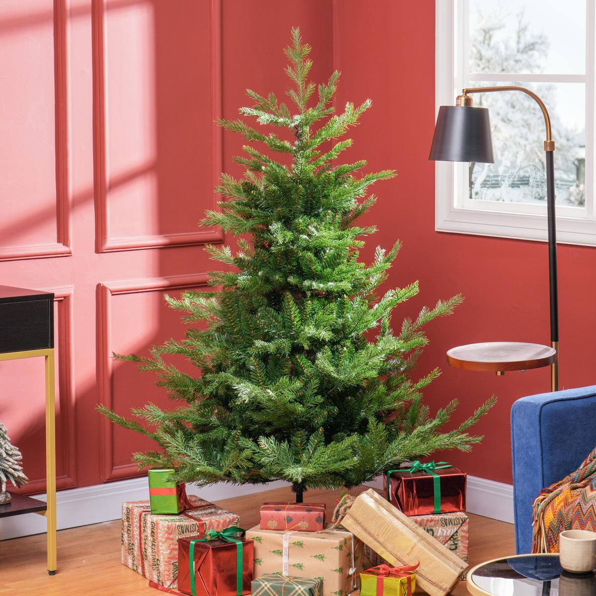 150 cm Weihnachtsbaum Künstlich Christbaum Dichte Zweige für Weihnachtsfest - Grün, Kunststoff/Metall (150cm) - HOMCOM