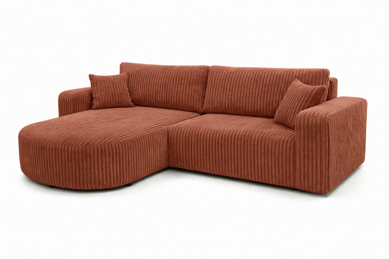 ECKSOFA Mit Schlaffunktion, Cordstoff Tilia, Kupfer, Links, ROUND ONE - Orange, Holz (244/175cm) - Kaiser Möbel