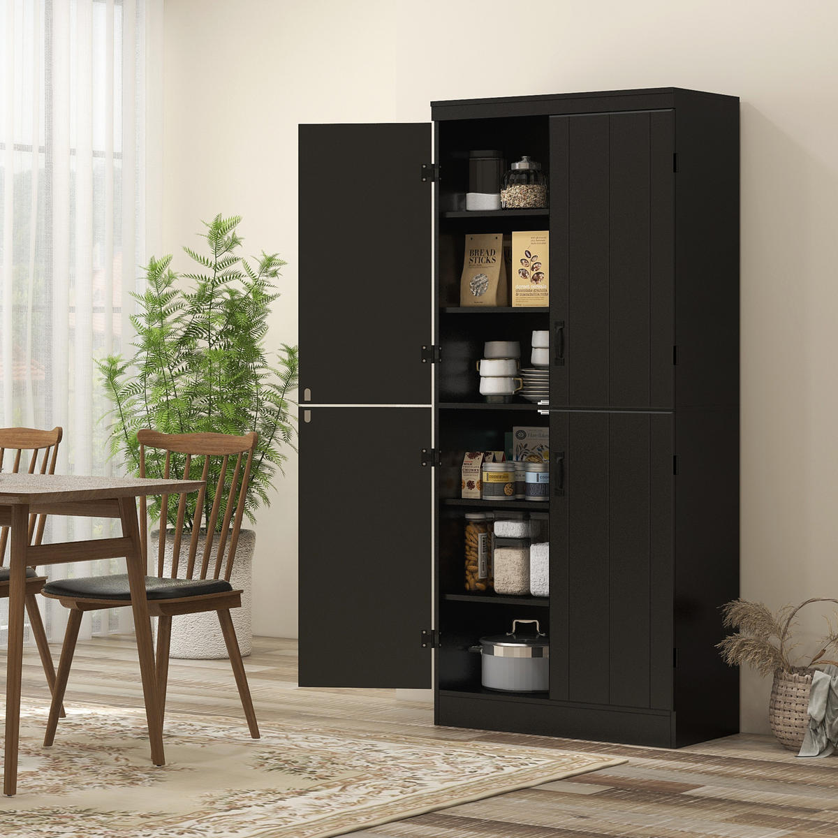 HIGHBOARD DE-11215 4 Türen & 6 Ebenen mit verstellbaren Böden Schwarz - Schwarz, Holzwerkstoff (40/176.7/76cm) - ComfortXL