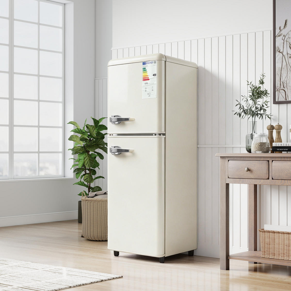 KÜHL-GEFRIER-KOMBINATION 112 l, 72 l Kühlvolumen, 40 l Gefriervolumen, Energieeffizienzklasse E, Cremeweiß - Creme, Metall (48.5/68/41cm) - FOHERE