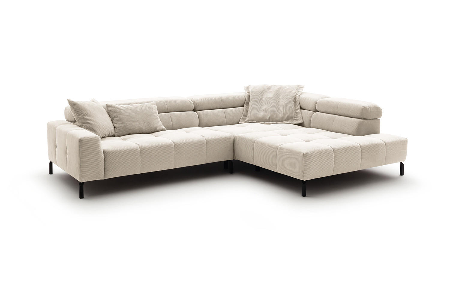 ECKSOFA MIT MOTORISCHEM SITZVORZUG OHIO Weiß Cord - Schwarz/Weiß, Textil/Metall (311/219cm) - KAWOLA