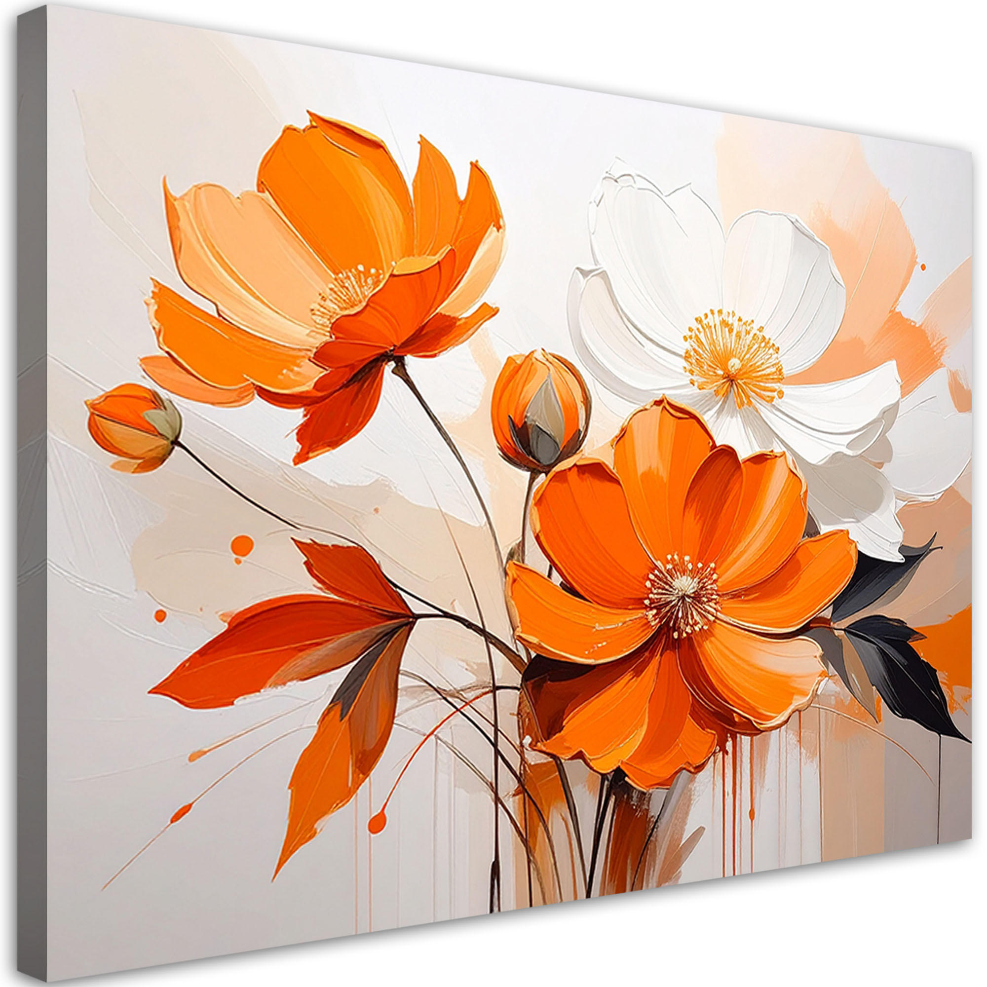 WANDBILD, Orangefarbene Blüten in einer eleganten dekorativen Ausführung - Orange, Textil (100/70cm) - Feeby