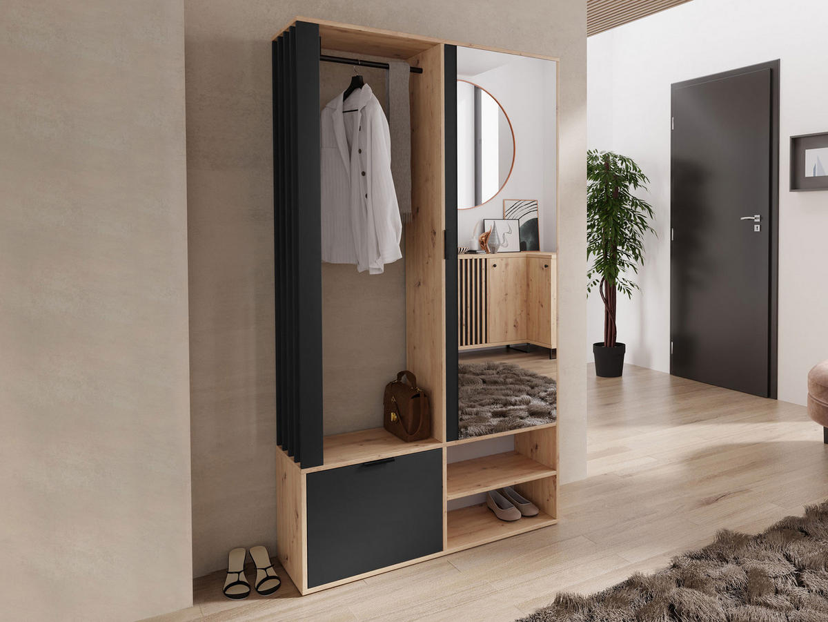 GARDEROBE Milo - Schwarz/Eiche Artisan, Holzwerkstoff/Kunststoff (100/190/33cm) - MIRJAN24