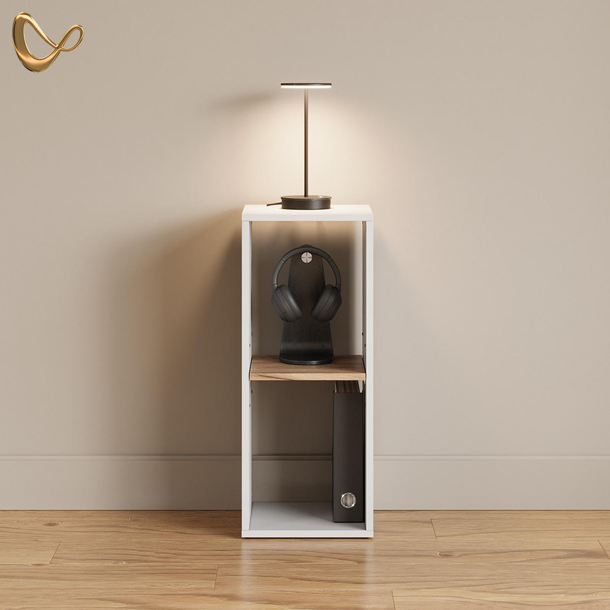 BÜCHERREGAL Lorena Weiß/Goldkraft Eiche mit 2 Fächern - Weiß, Holzwerkstoff (30/74/30cm) - Livinity®