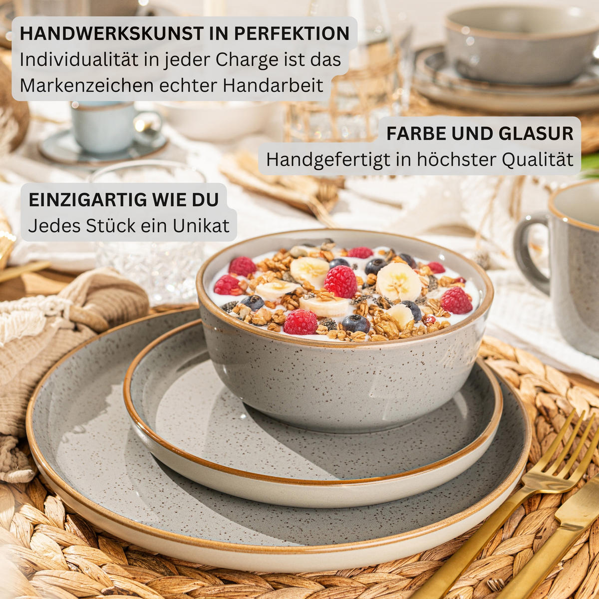 TAFELSERVICE RIO PERLGRAU - 36 teilig aus Steingut 12 Personen - Grau, Stein (50/30/80cm) - Sänger