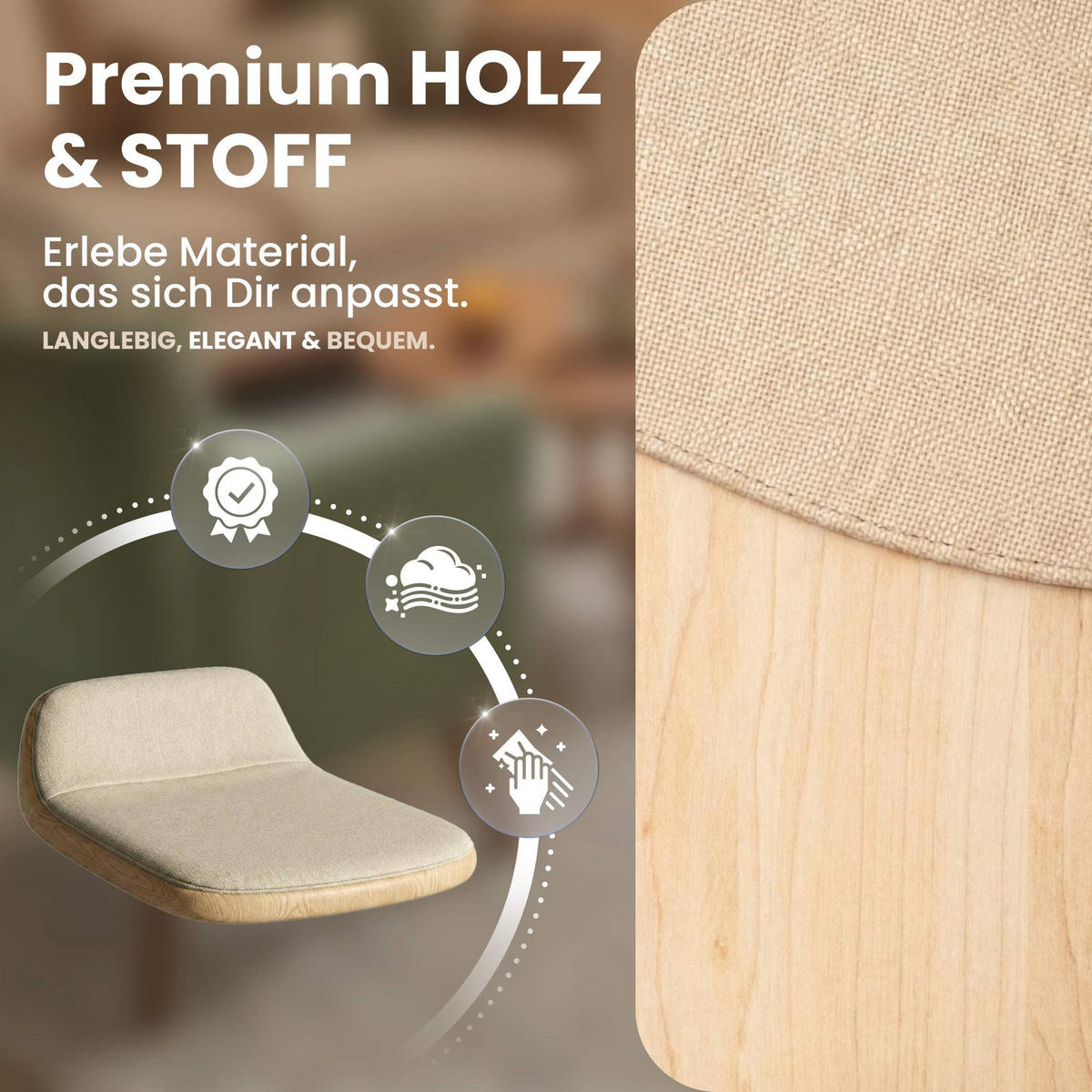 ARMLEHNENSTUHL 2er Set Stoff Natura/Creme - Eukalyptusholzfarben/Creme, Holz/Textil (60/75/55cm) - CLP