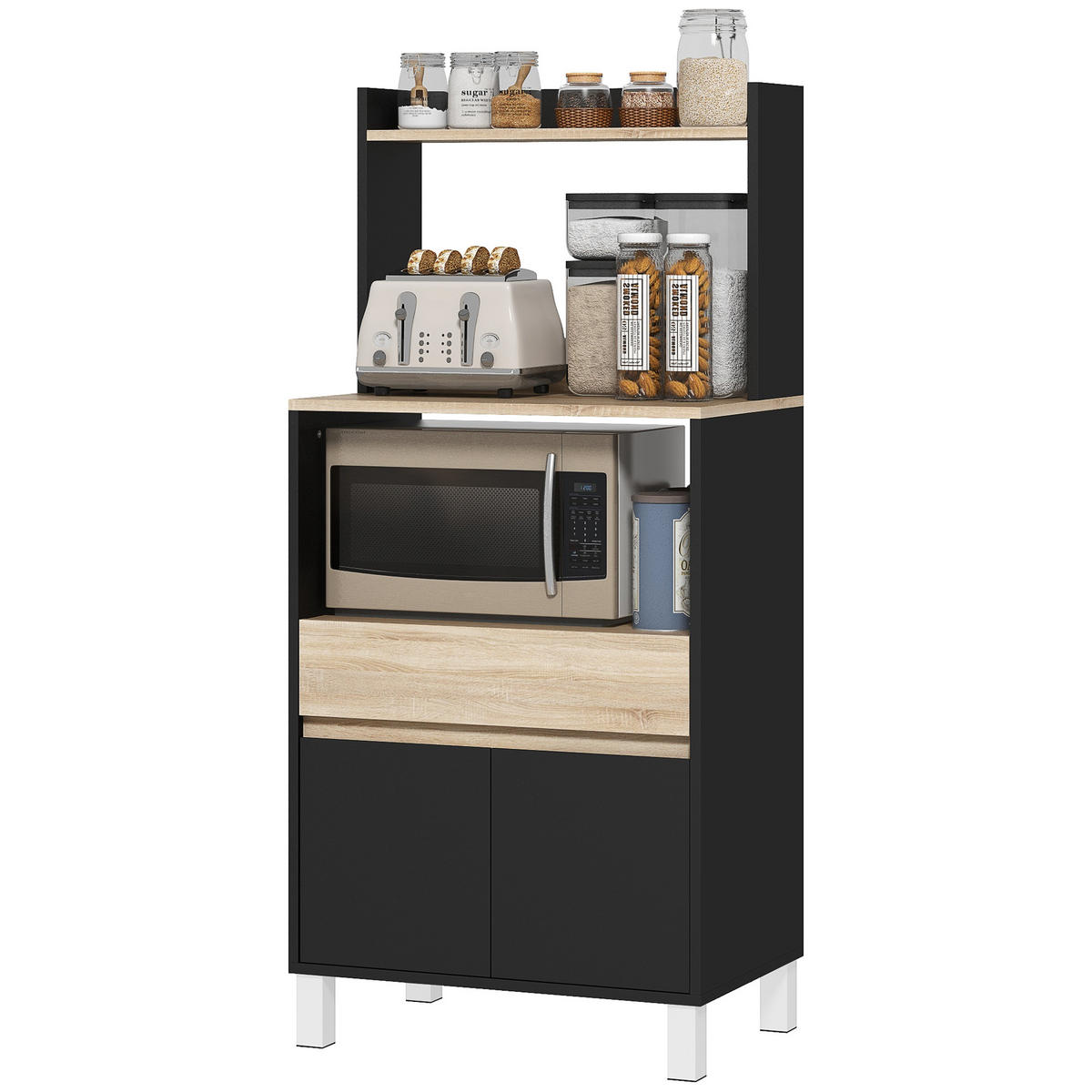 MIKROWELLENUNTERSCHRANK DE-11230 Mit Schublade Eiche/Schwarz - Schwarz, Holzwerkstoff (40/131/60cm) - ComfortXL