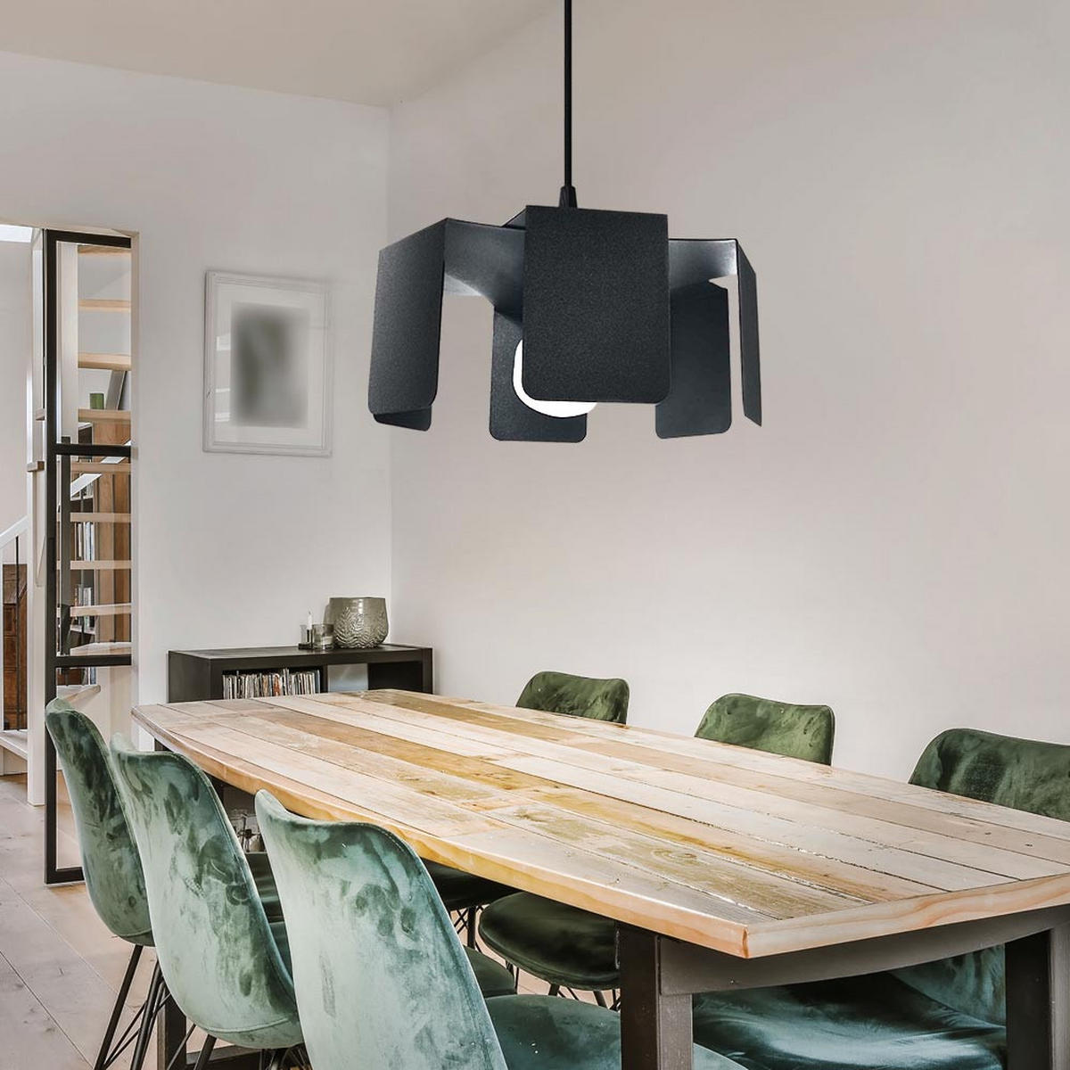 HÄNGELEUCHTE Stahl Schwarz Eckig - Schwarz, Metall (24/24/110cm)