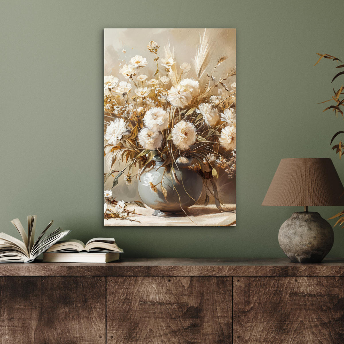 METALLBILD Blumen - Vase - Stilleben - Beige 40x60 cm - Creme, Metall (40/60cm) - MuchoWow