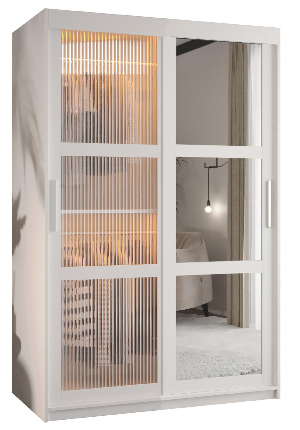 SCHWEBETÜRENSCHRANK 200/120/62 2-türig - Silberfarben/Weiß, Holz/Kunststoff (120/200/62cm) - Abiks Möbel