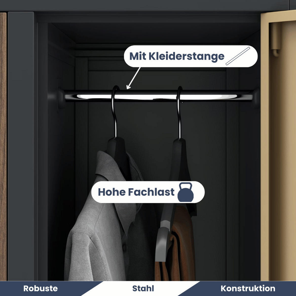 UMKLEIDESCHRANK Spind BERLIN 10 Abteile 172x136x45cm Anthrazit-Nussbaum - Anthrazit, Metall (136/172/45cm) - DELUKE