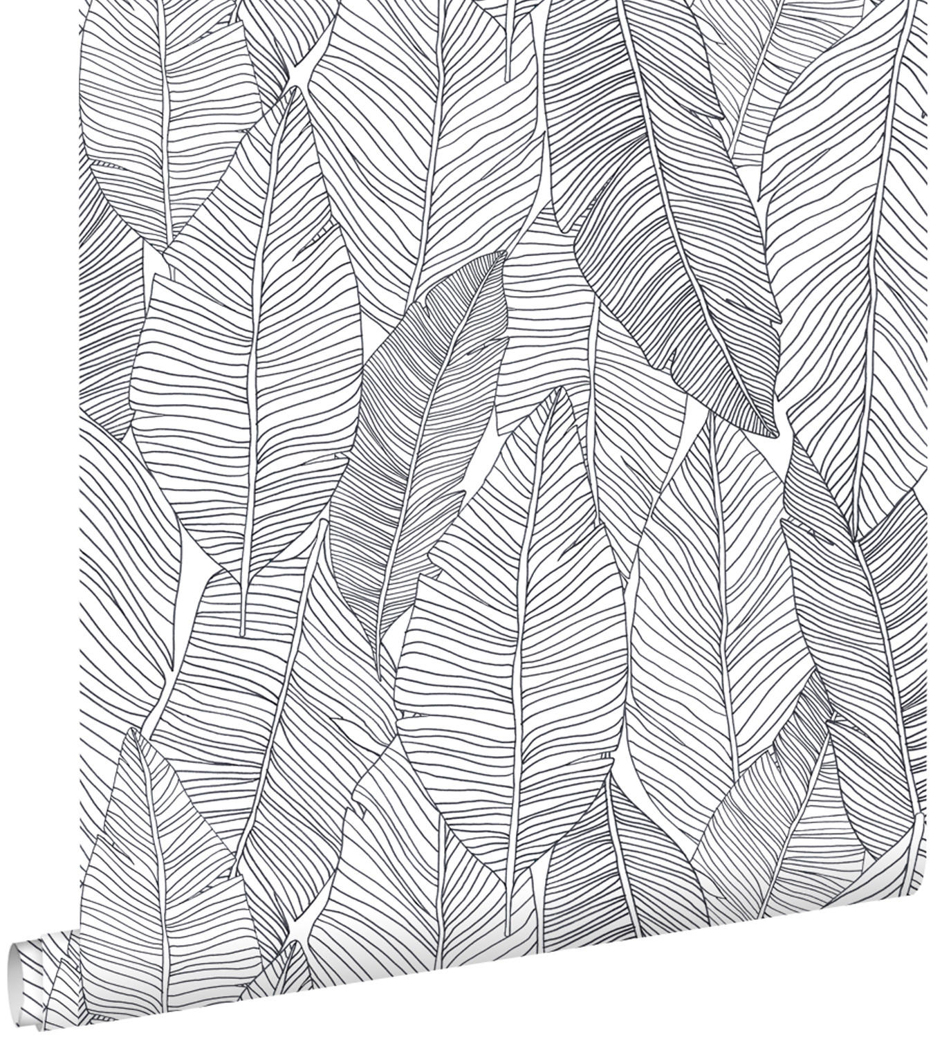 TAPETE gezeichnete Blätter 53 cm x 10.05 m - Schwarz, Papier (53/1000cm) - ESTAhome